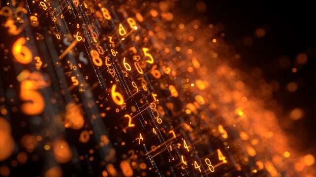 Glowing numeric matrix in amber tones. Artificial intelligence image