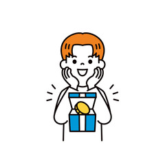 コインをもらって喜ぶ、若い男性のシンプルな上半身ベクターイラスト素材