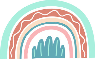 Boho pastel rainbow arch with abstract curves and shapes