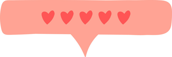 Speech bubble showing five hearts rating love concept