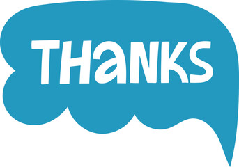 Thanks word in blue speech bubble communicating gratitude