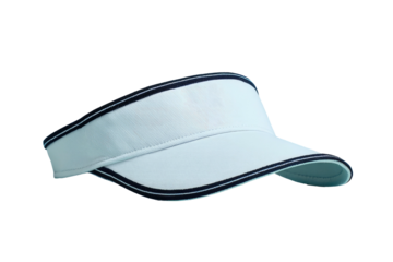 A light blue visor with a curved brim and navy trim. Perfect for sun protection