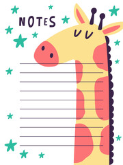 Giraffe notes memo kids stationery planning page