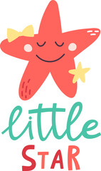 Cute cartoon starfish character saying little star