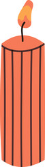 Burning striped candle with lit flame illustration