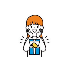 ポイントが当たって喜ぶ、、若い女性のシンプルな上半身ベクターイラスト素材