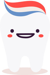 Happy cartoon tooth with toothpaste promoting dental hygiene