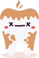 Cartoon tooth character having bad dental tooth decay