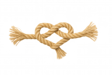 Rope knot creating a heart shape, symbolizing love, romance, marriage, relationship, and connection on transparent background