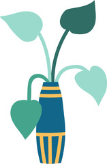 Decorative plant with large leaves in patterned vase