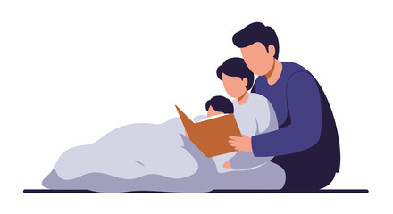 A loving family shares a quiet moment reading together on the couch