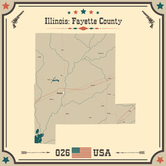Large and accurate map of Fayette County, Illinois, USA with vintage colors.