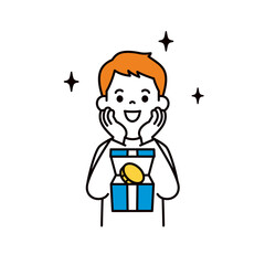 投資で資産運用に成功する、若い男性のシンプルな上半身ベクターイラスト素材