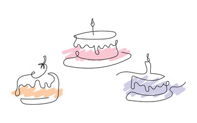 Sweet Cake Illustration, Cute Birthday Sketch, Minimal Dessert Art