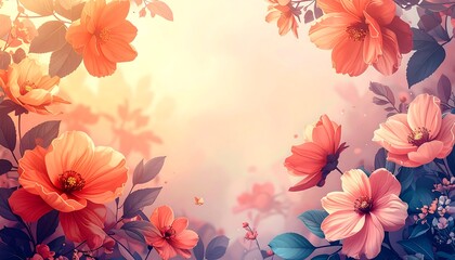 Watercolor-style vibrant flowers in shades of orange and pink