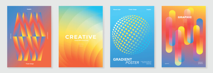 Abstract colorful gradient vector poster set with geometric shapes vertical background for advertising, marketing, and product promotion design