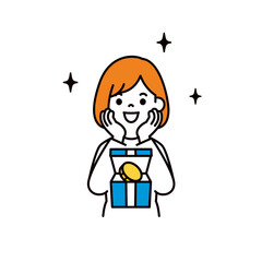 ポイントを貰って喜ぶ、若い女性のシンプルな上半身ベクターイラスト素材