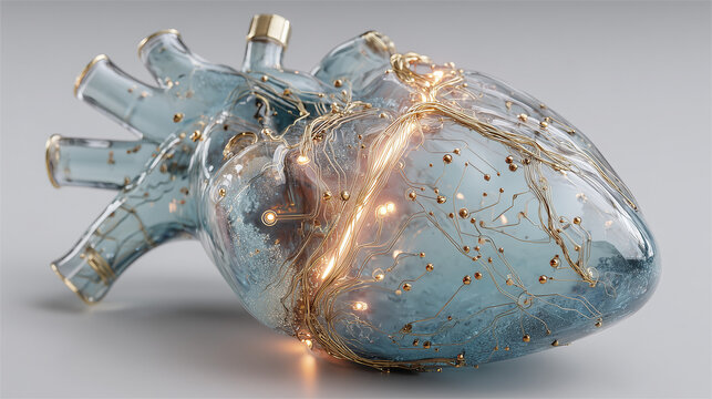 3D hyperrealistic glass brain made of frosted turquoise glass, with glowing neural circuit lines inside intricate thin luminous connections with small circular nodes at the ends. AI microchip - Powered by Adobe