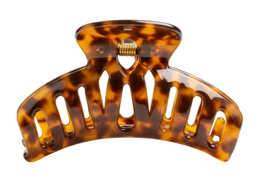 Tortoiseshell hair claw clip accessory isolated on transparent background