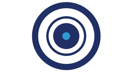 A blue concentric circle design with a central dot is displayed