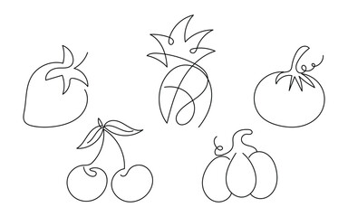 Simple Fruit Sketch, Minimal Fruit Outline, Line Art Fruits