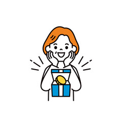 プレゼントをもらって感激する、シニア世代の女性のシンプルな上半身ベクターイラスト素材