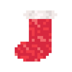 Classic red Christmas stocking in pixel art style.