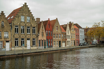 Landscape of the Belgian city of Bruges in autumn. Travel.