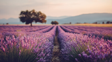 Obraz premium Field of lavender with a tree in the background