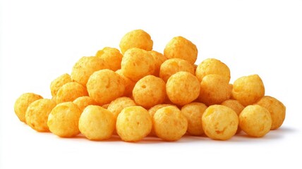 Pile of crunchy corn puffs on white background. Artificial intelligence image