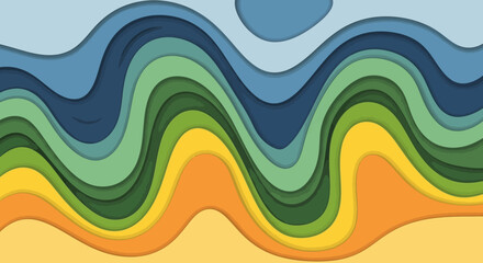 Colorful layered waves abstract art representing nature and landscape.