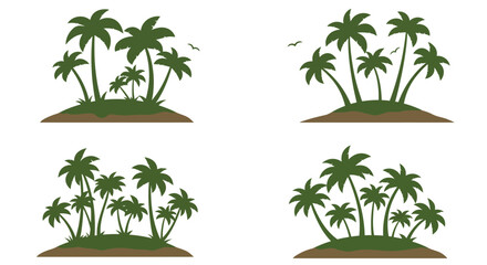 Fototapeta premium Tropical island silhouettes featuring lush palm trees and green vegetation