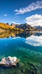 Serene alpine lake reflecting a vibrant sky