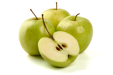 Green Apples with Apple Slice, isolated on white background