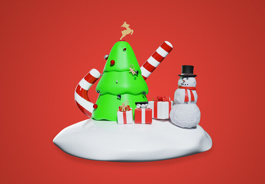 3D Christmas Santa Sleigh PSD Mockup