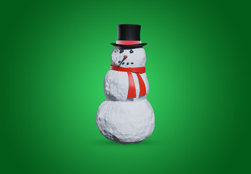 3D Snowman Character Mockup with Top Hat
