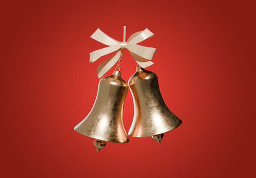 3D Render Golden Christmas Jingle Bells Mockup