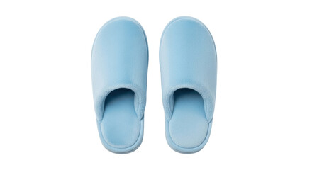 Isolated pair of blue slippers in studio with a soft and comfortable house shoe design