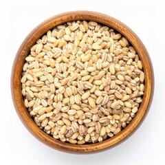 Organic Barley Grains in Wooden Bowl for Premium Grain Food Object and Healthy Nutrition Concept