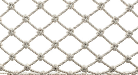 Fototapeta premium Close up of a woven rope net with diamond shaped openings isolated on transparent background
