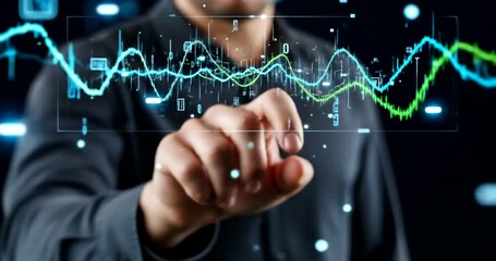 Person interacting with digital data visualization in a futuristic setting - Powered by Adobe