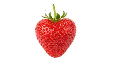 Isolated ripe red strawberry with green stem and seeds, juicy fresh fruit, sweet berry