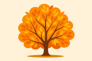Stylized autumn tree with vibrant orange and yellow leaves on a light background.