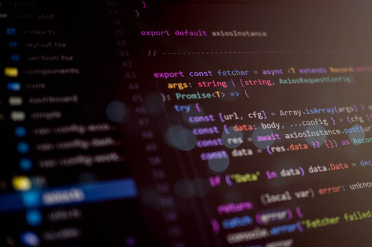 TypeScript code editor showing async data fetching with Axios, ideal for illustrating API integration, web development, and modern backend-to-frontend communication logic.