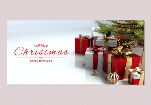 Elegant 3D Christmas and New Year Holiday Background Mockup with Presents