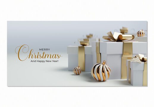 Luxury Christmas 3D Element Background Mockup with Gold Gift Boxes