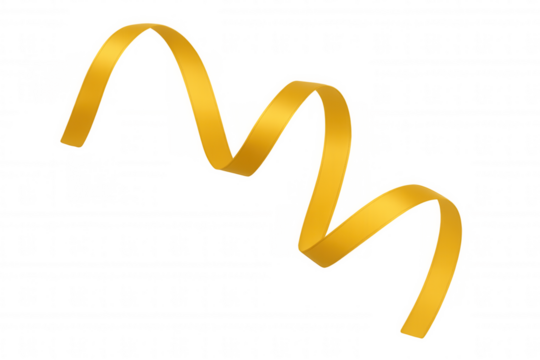 Golden ribbon floating and curling, creating a festive decorative element on transparent background - Powered by Adobe