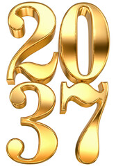 Sparkling golden 3D year 2037, embodying future success, luxury, wealth, and sophisticated new beginnings.