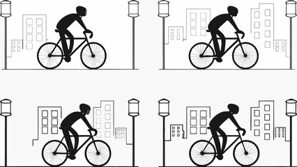 City cycling silhouette poster showcasing urban biking lifestyle and healthy commuting in cityscape design