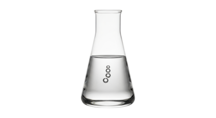 Isolated Erlenmeyer flask with bubbles and clear liquid for scientific laboratory testing